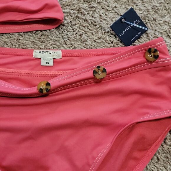 New Habitual Girl Contrast Stitch Two Piece Swim Suit Size 16 - Picture 7 of 9